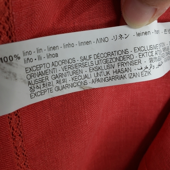 Zara 100% Linen Top V Neck Popover Drop Shoulder Small Poppy Red Hi Low - Picture 11 of 12